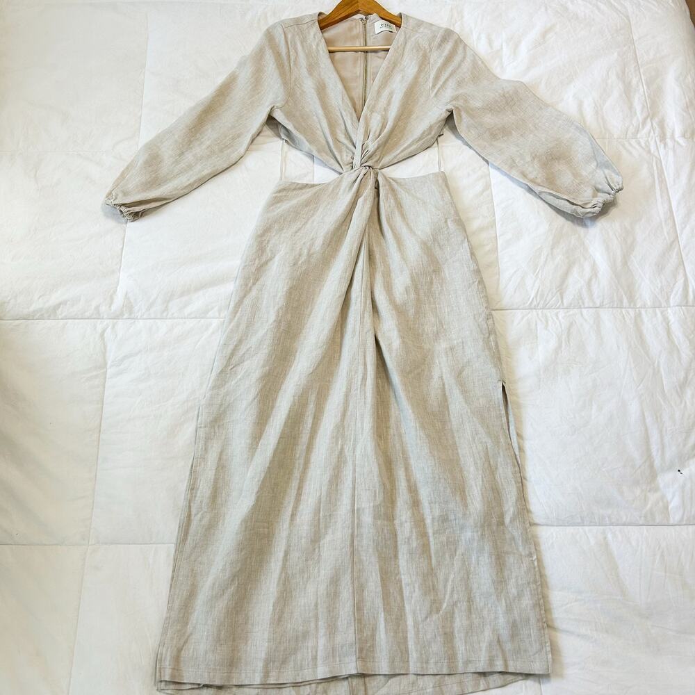 NWOT Dissh Tina Natural Linen Twist Midi Dress Beige Cutout Size 6 - Picture 4 of 11